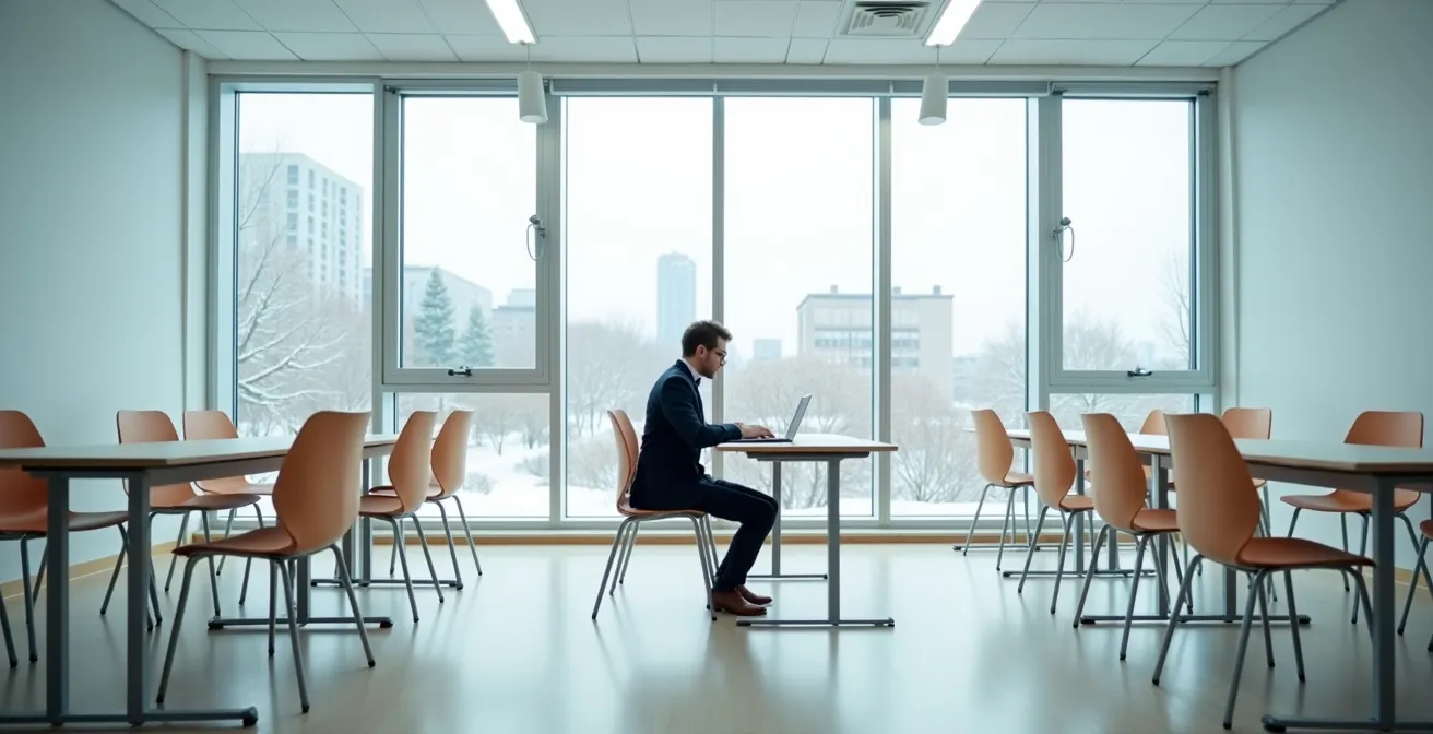 Environnement d'apprentissage hybride montrant un professionnel en formation continue