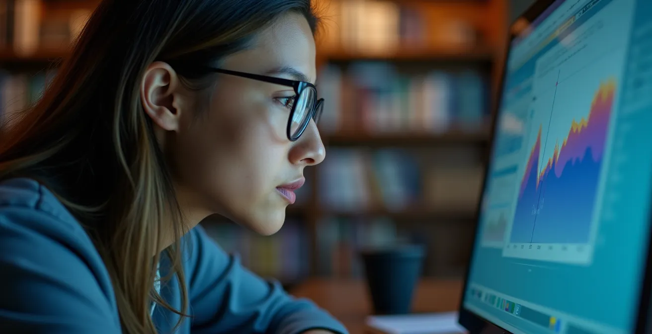 Étudiant utilisant des outils d'intelligence artificielle pour analyser des données de recherche