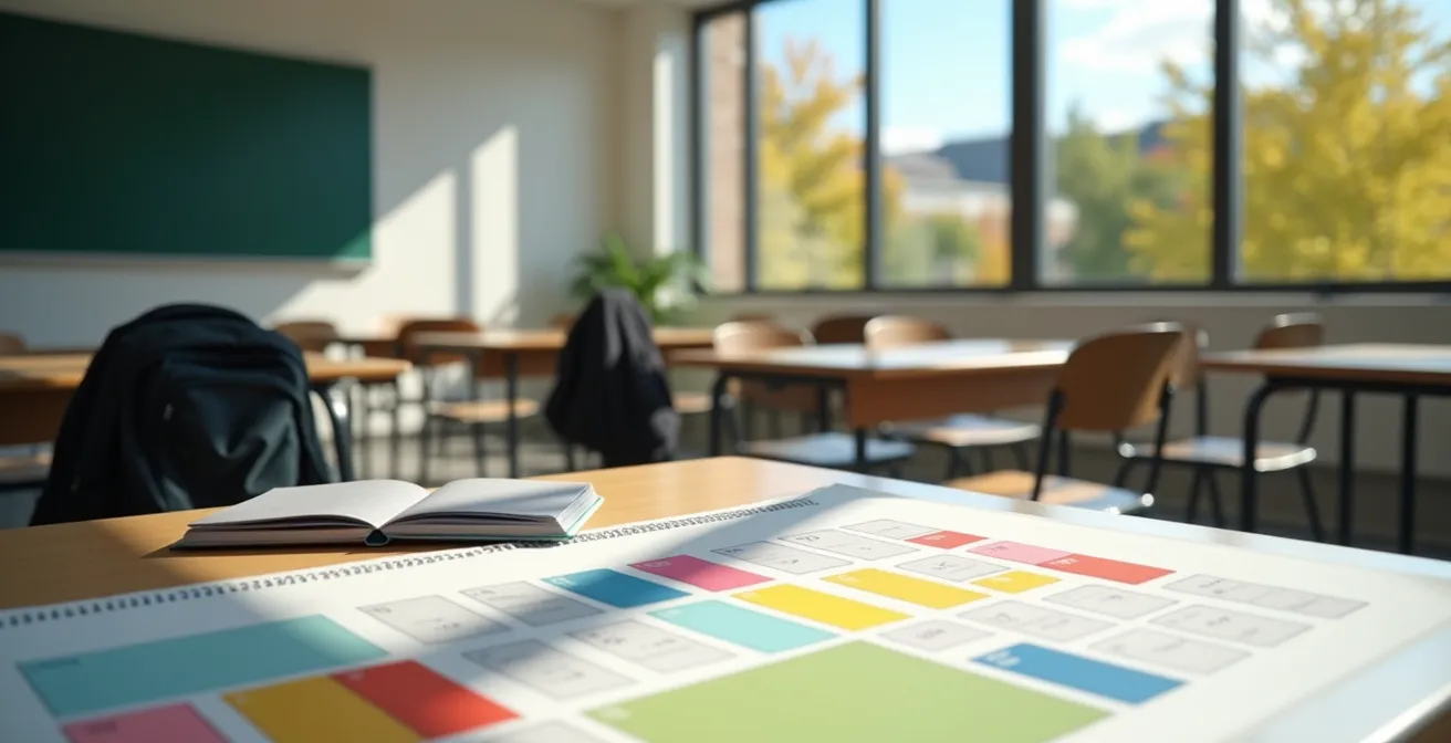 Vue d'ensemble d'un calendrier universitaire montrant les périodes optimales pour les écoles d'été