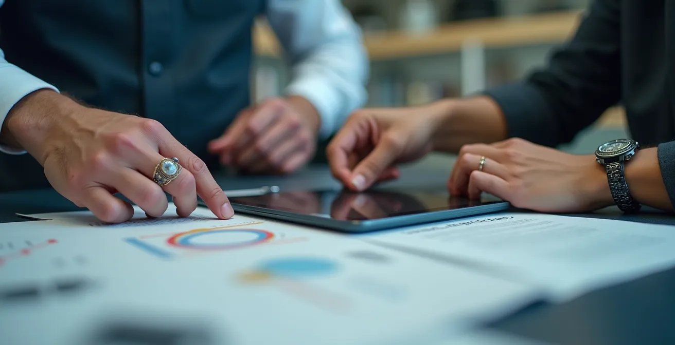 Espace de travail partagé moderne montrant la collaboration entre chercheurs et professionnels de l'industrie