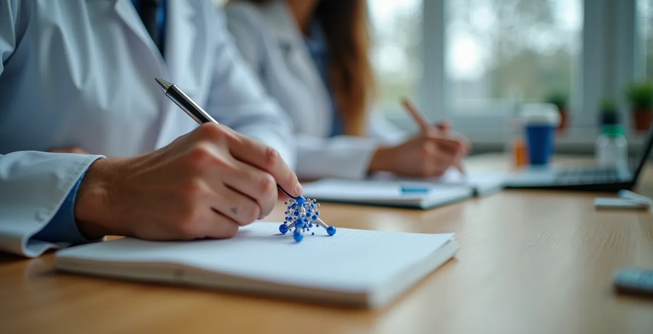 Professeur discutant avec un petit groupe d'étudiants dans un laboratoire universitaire