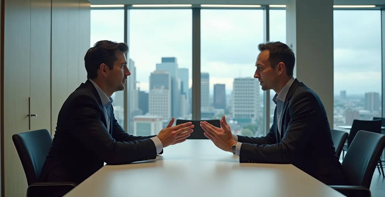 Table de négociation moderne avec vue sur le centre-ville de Montréal