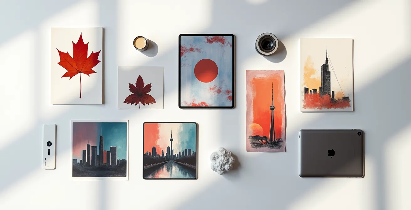 Portfolio d'artiste numérique montrant différents projets créatifs inspirés du Québec