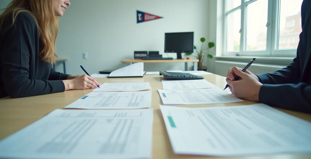 Bureau universitaire avec documents d'équivalence et processus de conversion de crédits