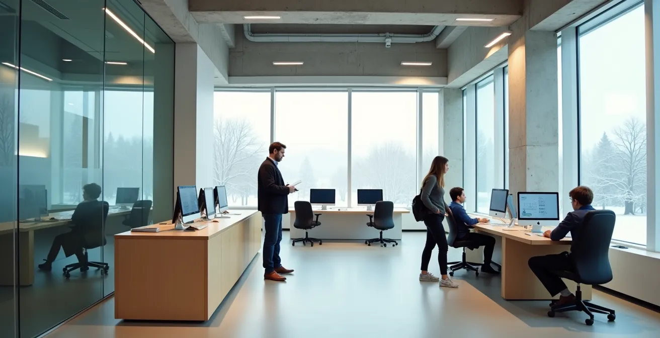 Étudiants en séance de préparation d'entrevue dans un centre de carrière universitaire