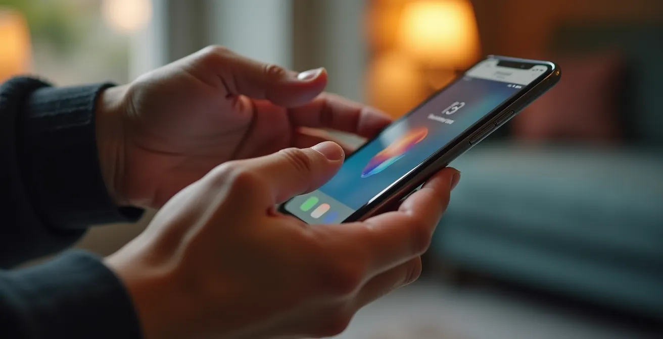 Gros plan sur des mains vérifiant un profil de colocation sur un smartphone à Montréal